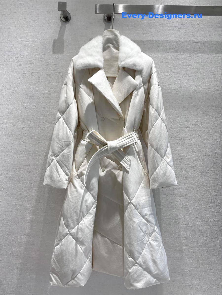 Vanitoo White Mink Fur Collar Long Down Jacket