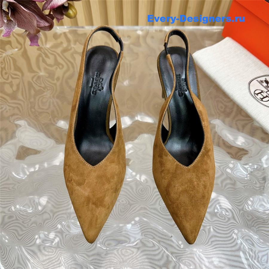 H**me5 orange suède high pointed slingbacks