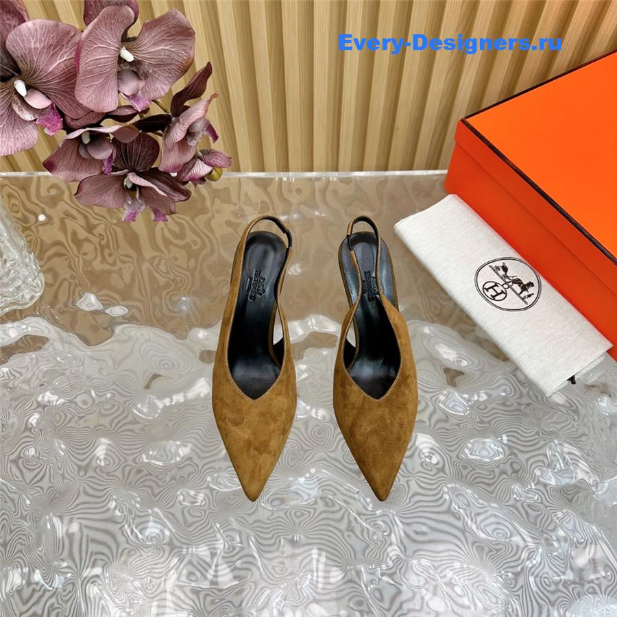 H**me5 orange suède high pointed slingbacks