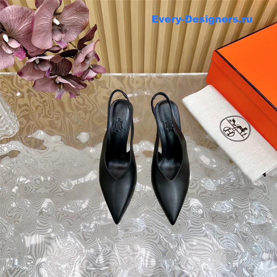 H**me5 calfskin high pointed slingbacks in black