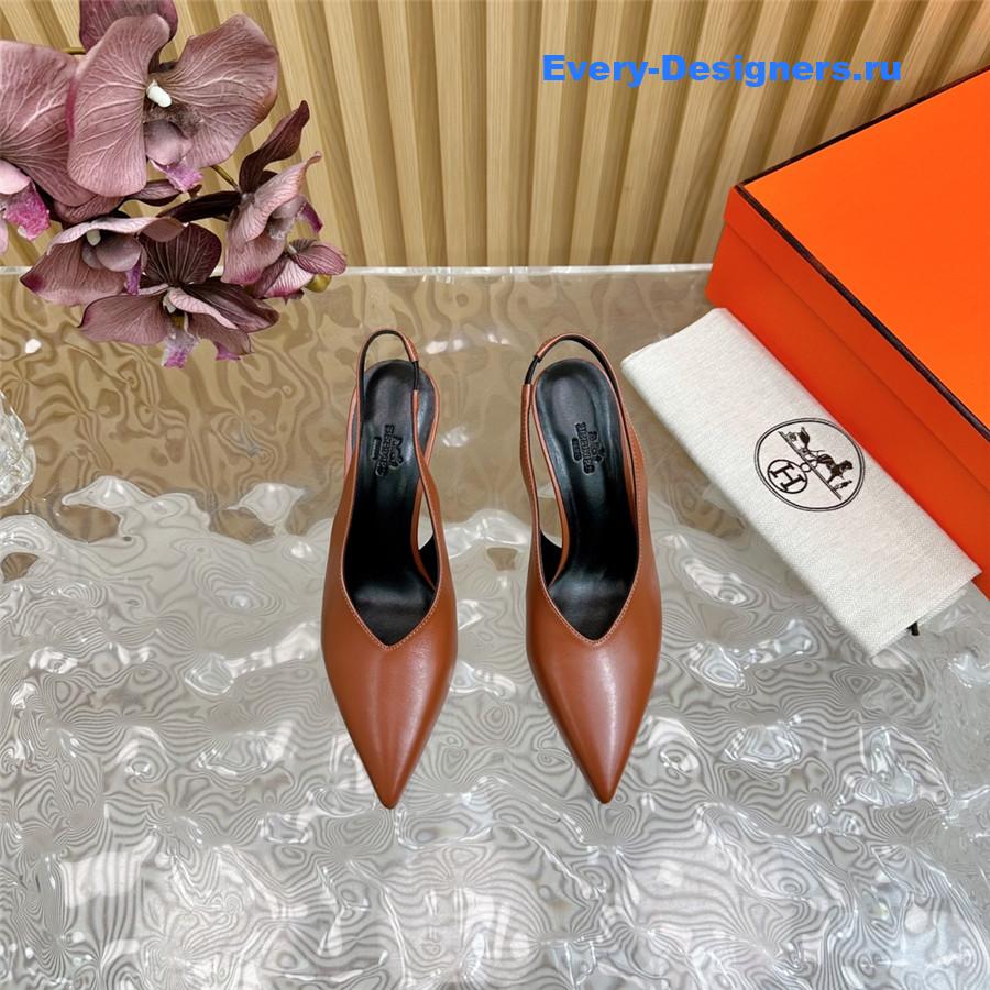 H**me5 calfskin high pointed slingbacks in brown