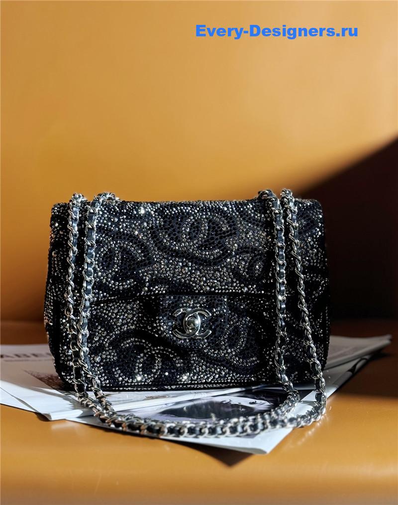 Ch**el pearl cf rhinestone flap bag