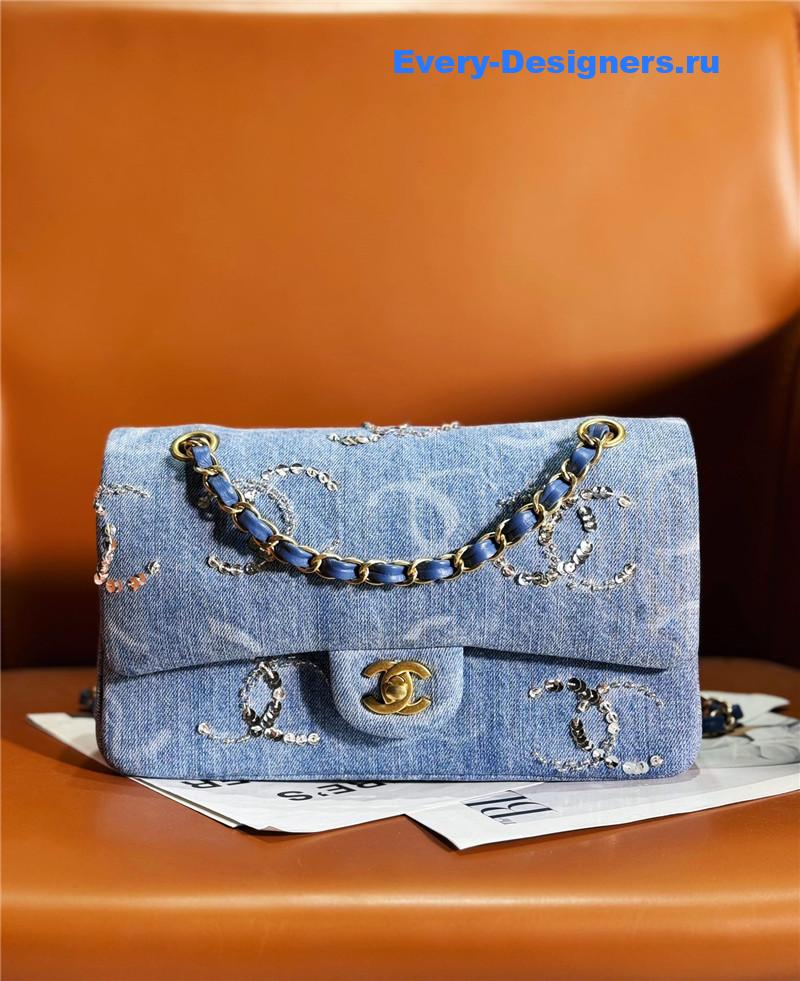 Ch**el blue denim sequin cc flap bag