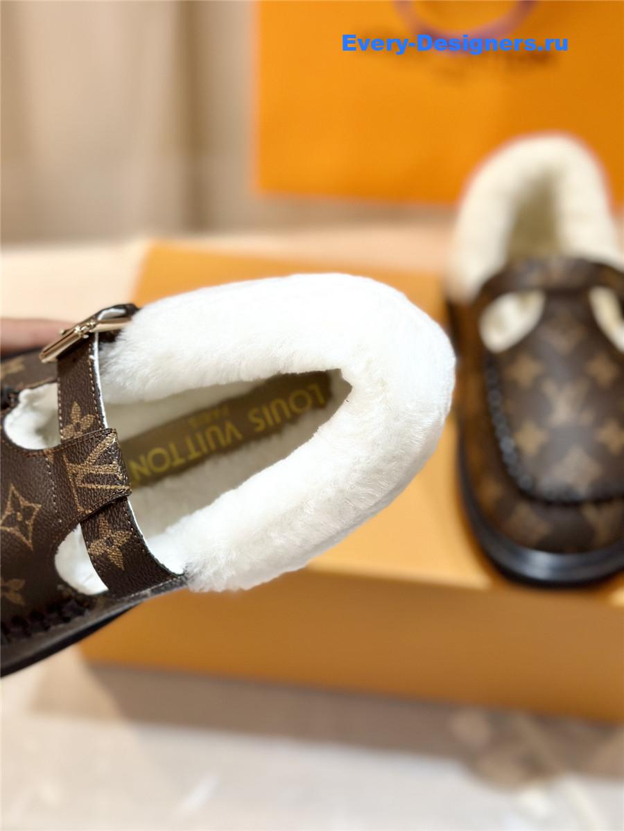l0vis Vvtt0n lv logo leather wool slippers
