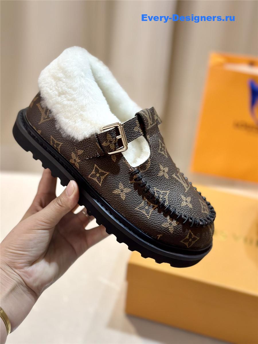 l0vis Vvtt0n lv logo leather wool slippers