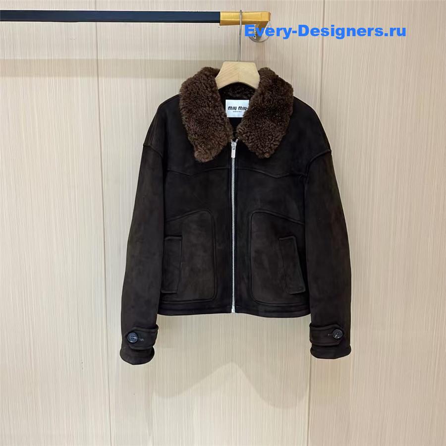 MIU MIU Suede Leather Fur Coat
