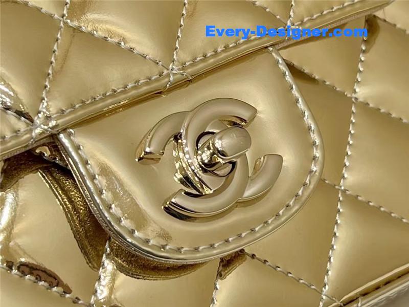 Ch**el cf gold patent leather flap bag