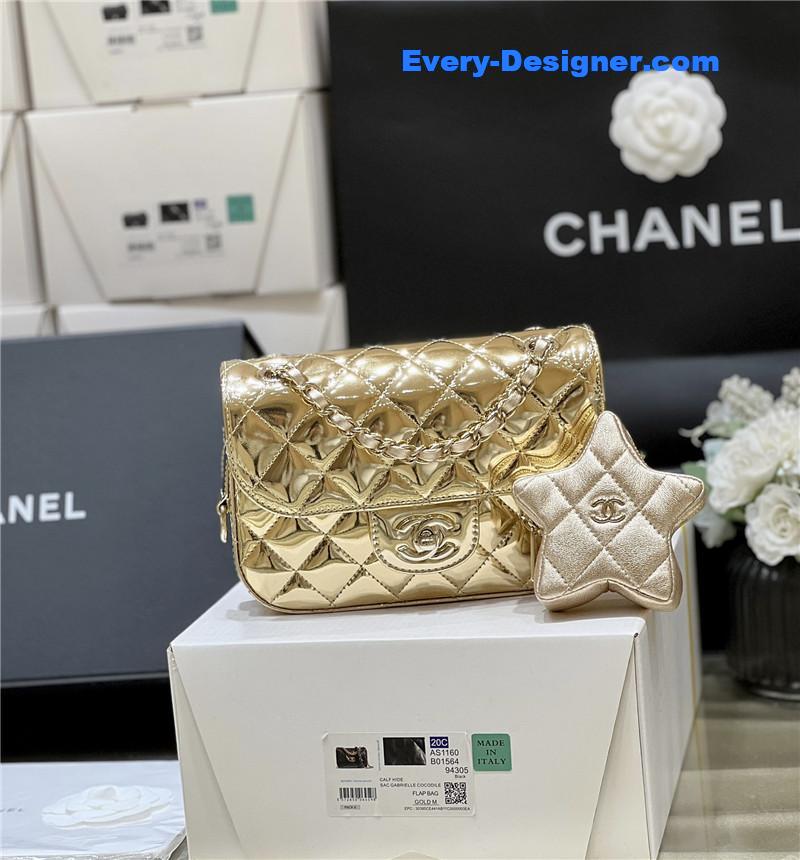 Ch**el cf gold patent leather flap bag