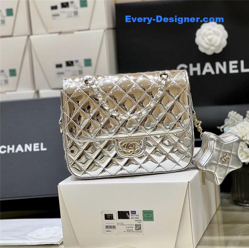 Chanel patent leather silver double backpack