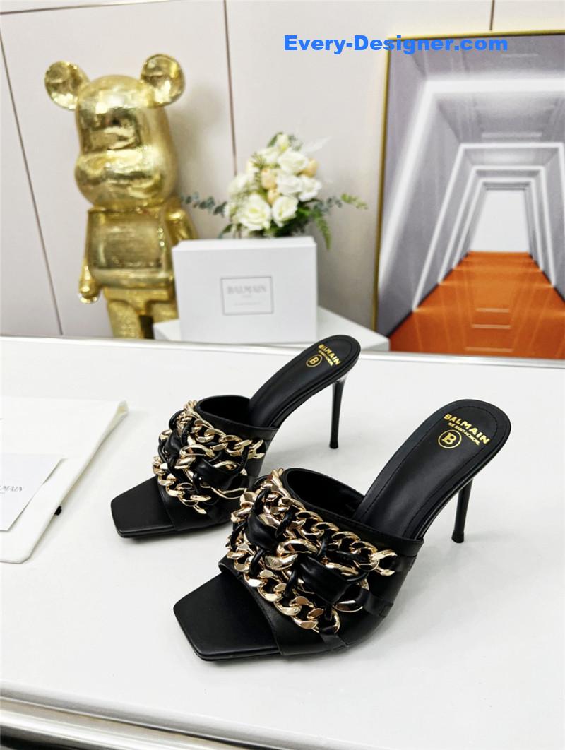 Balmain Metal Chain Heeled Slides