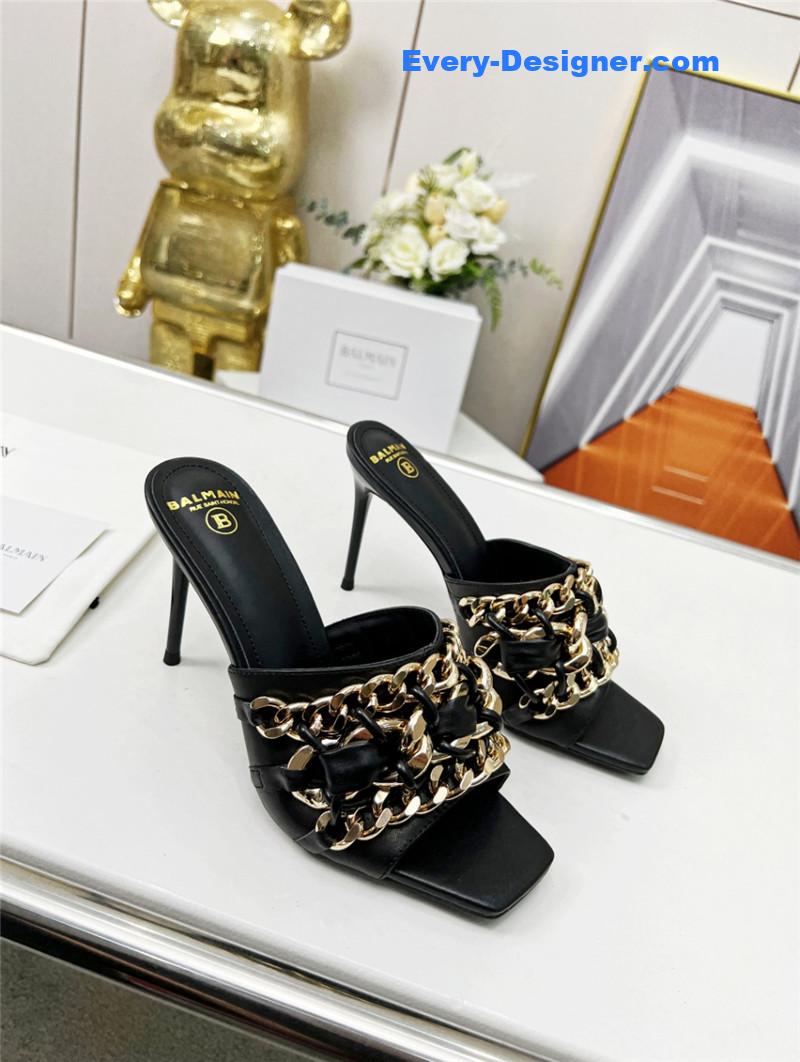 Balmain Metal Chain Heeled Slides
