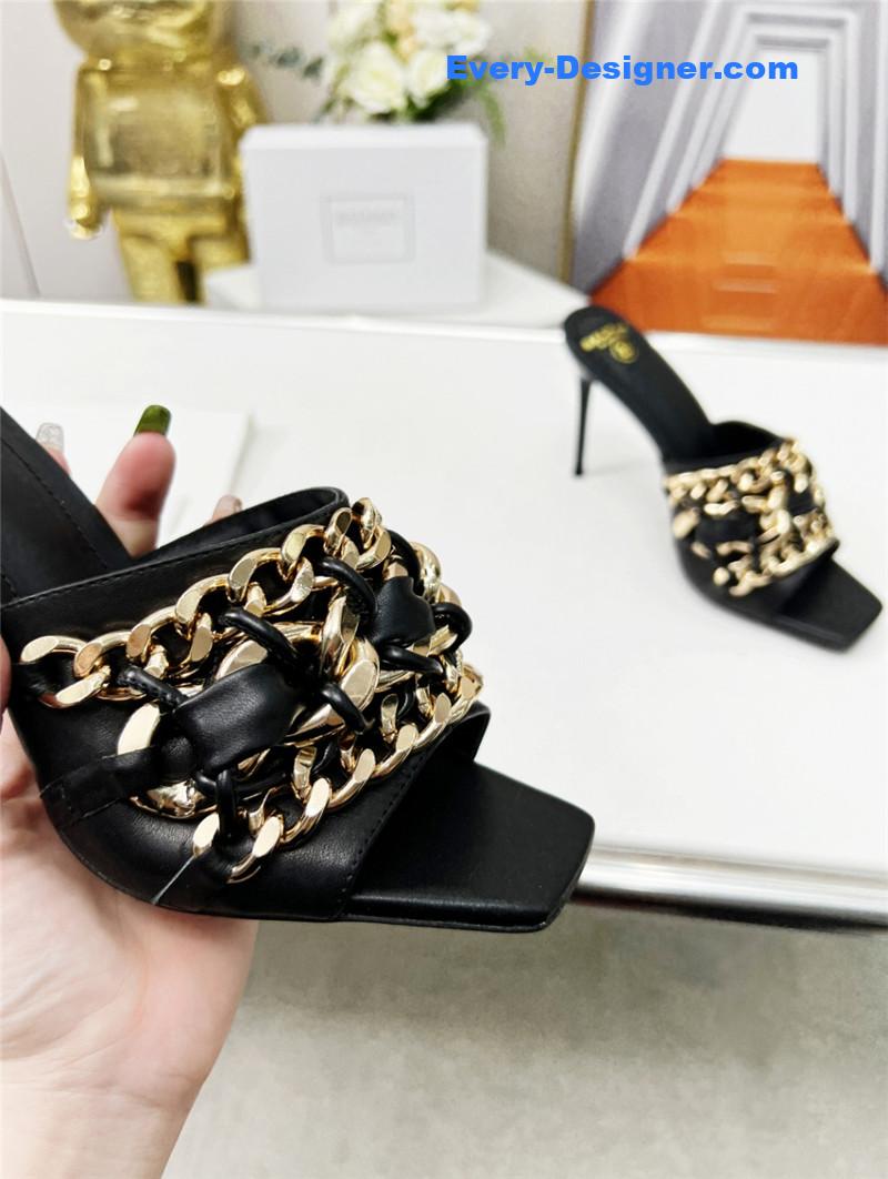 Balmain Metal Chain Heeled Slides