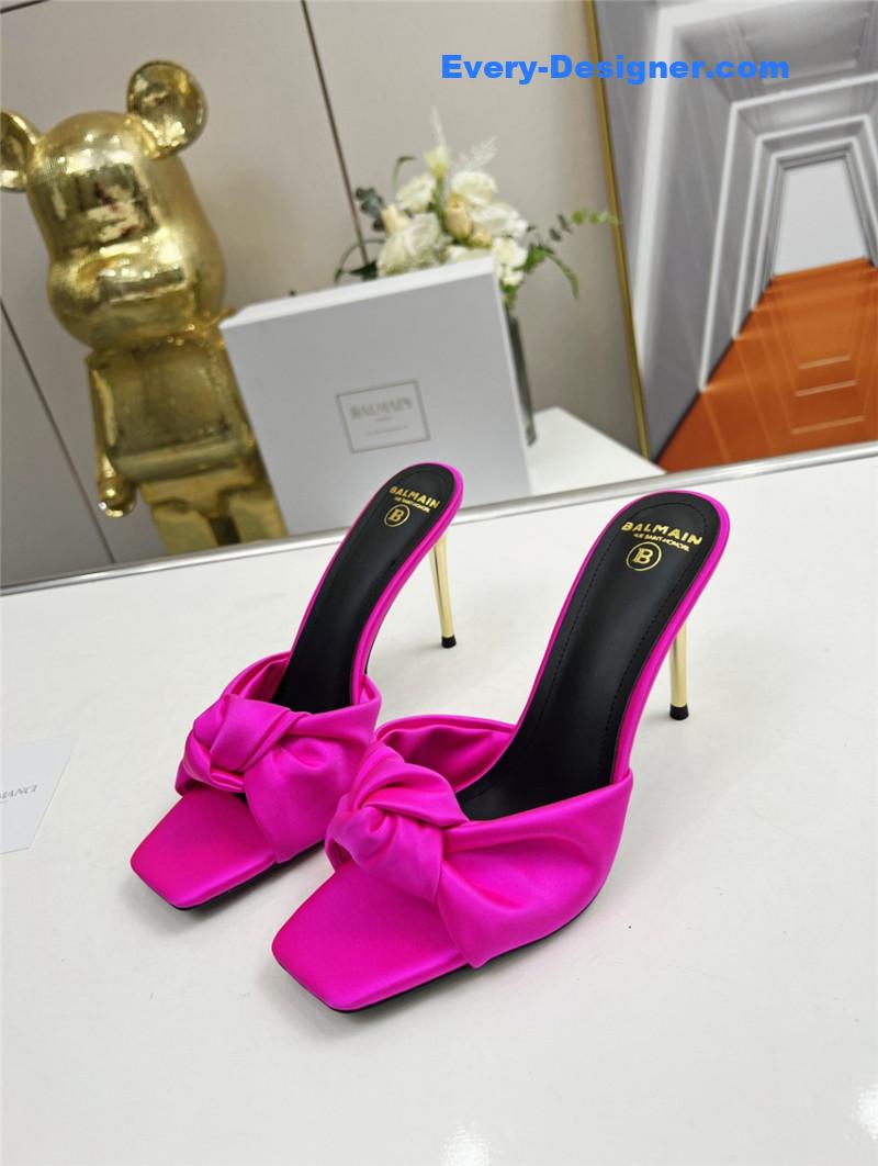 Balmain Bright Pink Satin Mules