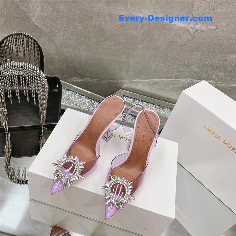 AMINA MUADDI rhinestone buckle heeled slides