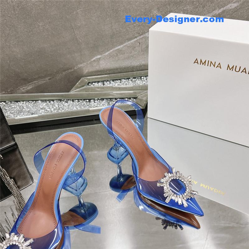 AMINA MUADDI rhinestone buckle heeled slides