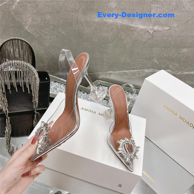 AMINA MUADDI rhinestone buckle heeled slides