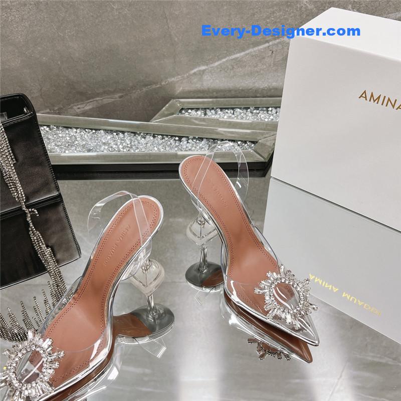 AMINA MUADDI rhinestone buckle heeled slides