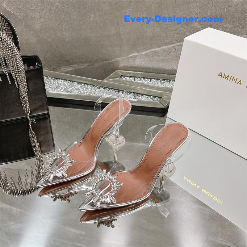 AMINA MUADDI rhinestone buckle heeled slides