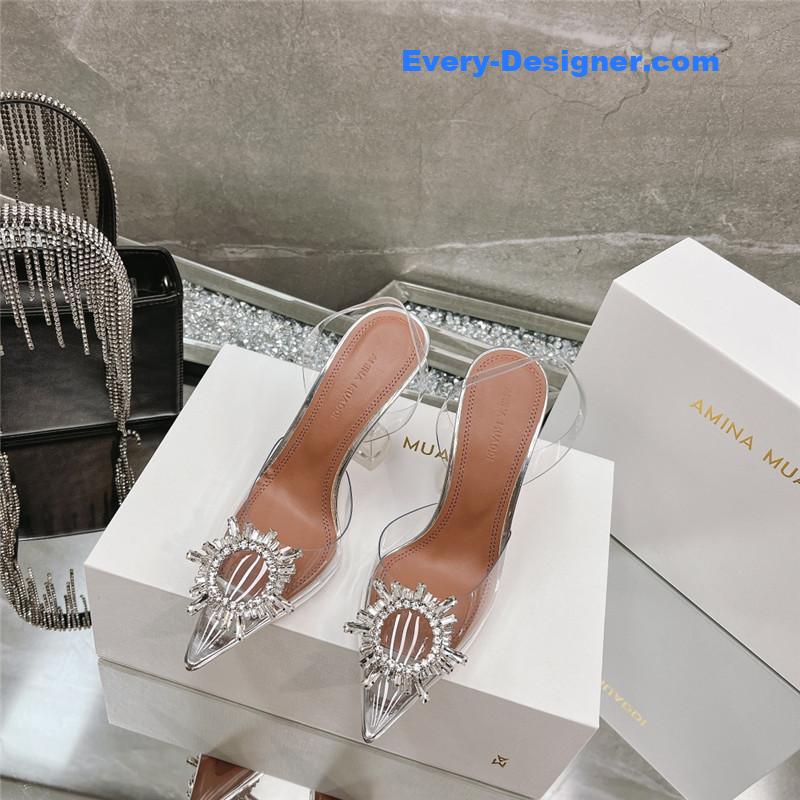 AMINA MUADDI rhinestone buckle heeled slides