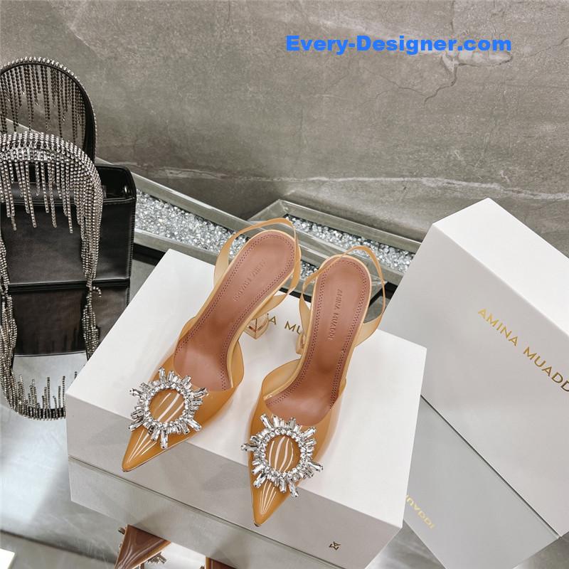 AMINA MUADDI rhinestone buckle heeled slides