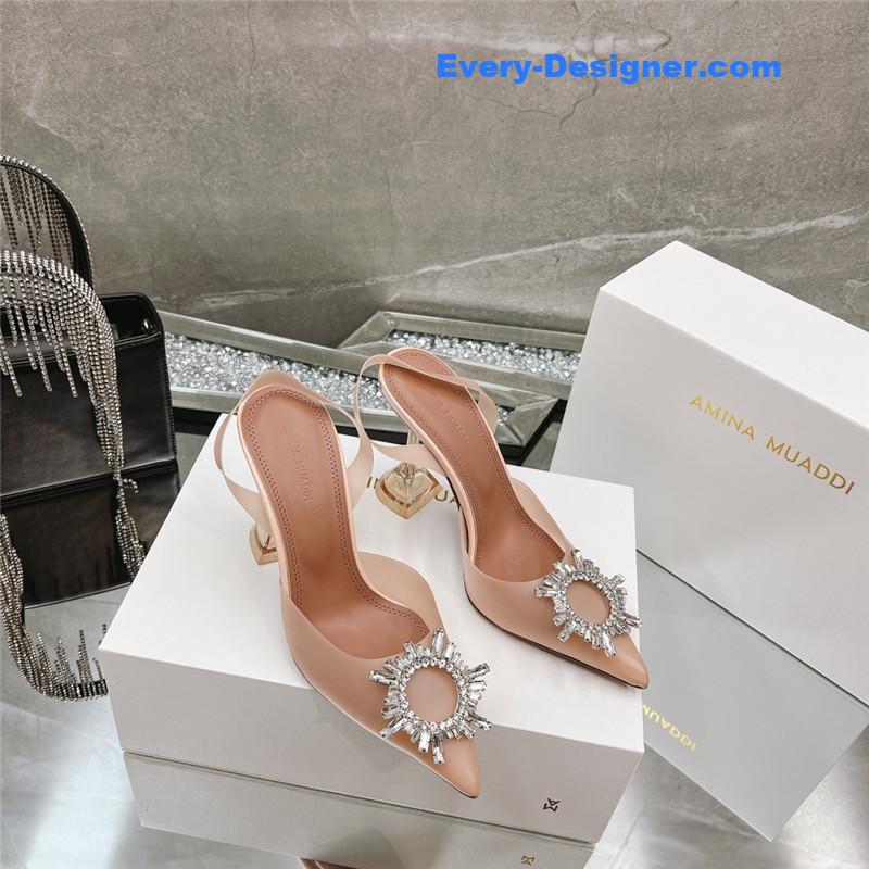 AMINA MUADDI rhinestone buckle heeled slides