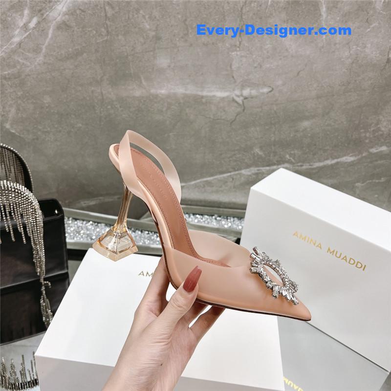 AMINA MUADDI rhinestone buckle heeled slides