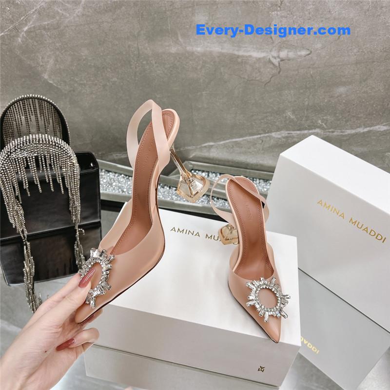 AMINA MUADDI rhinestone buckle heeled slides