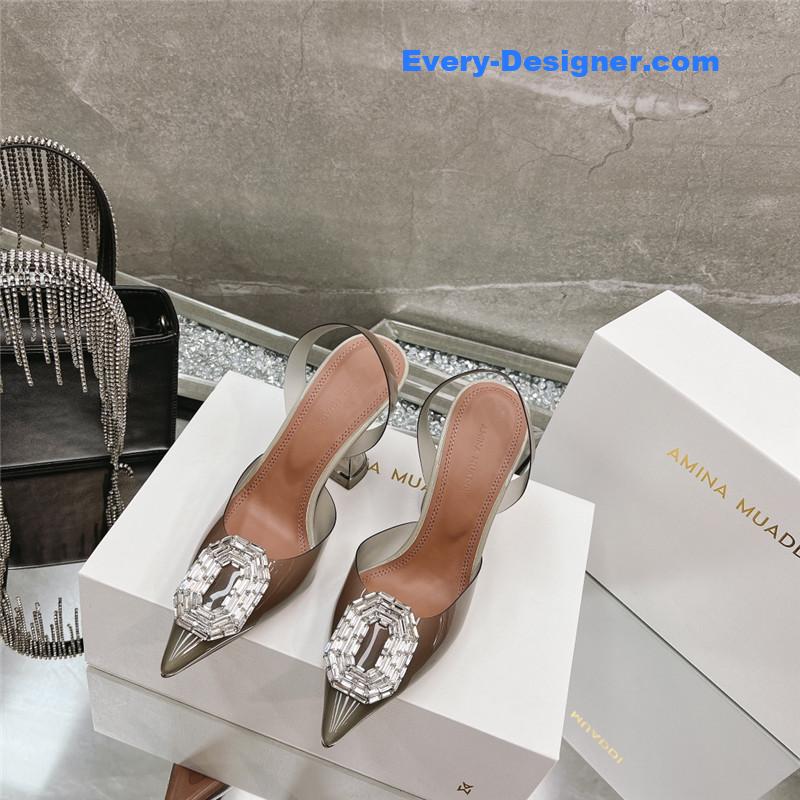 AMINA MUADDI rhinestone buckle heeled sandals