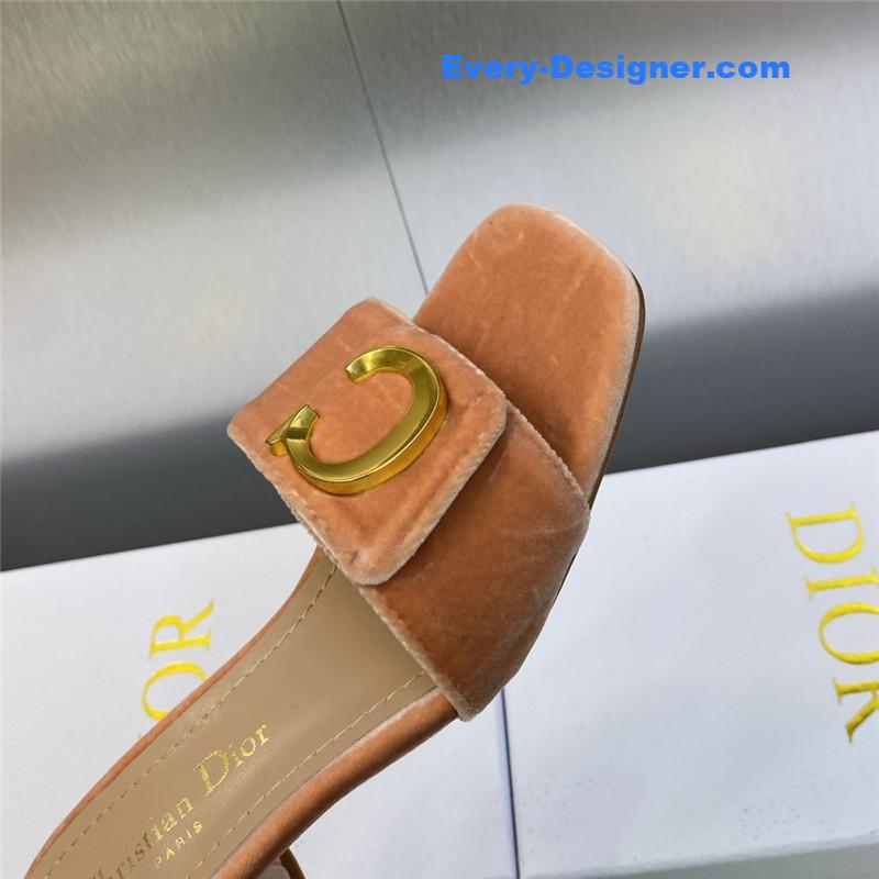 D10r cd letter logo metal buckle flat color block sandals