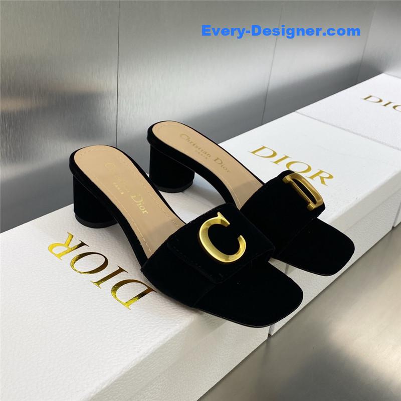 D10r cd letter logo metal buckle flat color block sandals