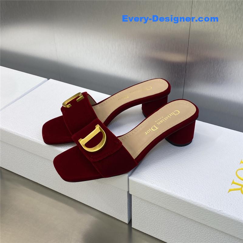 D10r cd letter logo metal buckle flat color block sandals