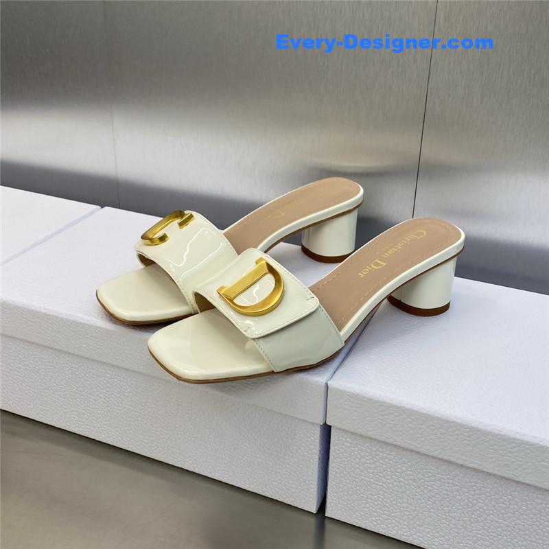 D10r cd letter logo metal buckle flat color block sandals