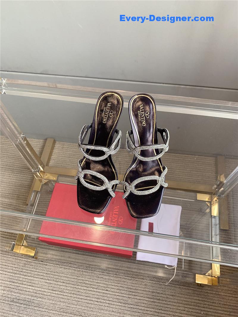 Va1e*ntin0 new crystal heel high-heeled slippers
