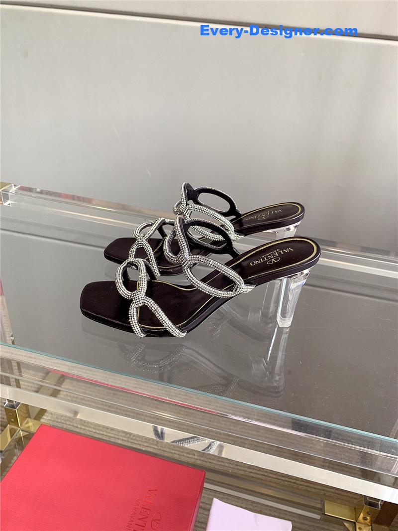 Va1e*ntin0 new crystal heel high-heeled slippers
