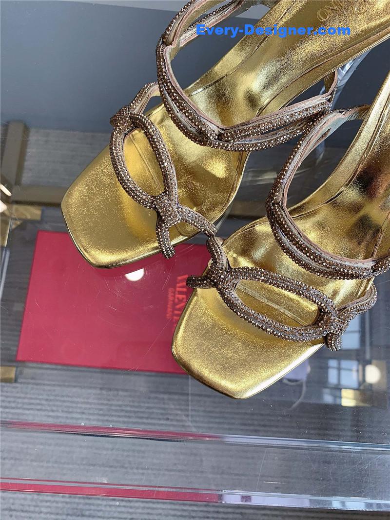 Va1e*ntin0 new crystal heel high-heeled slippers