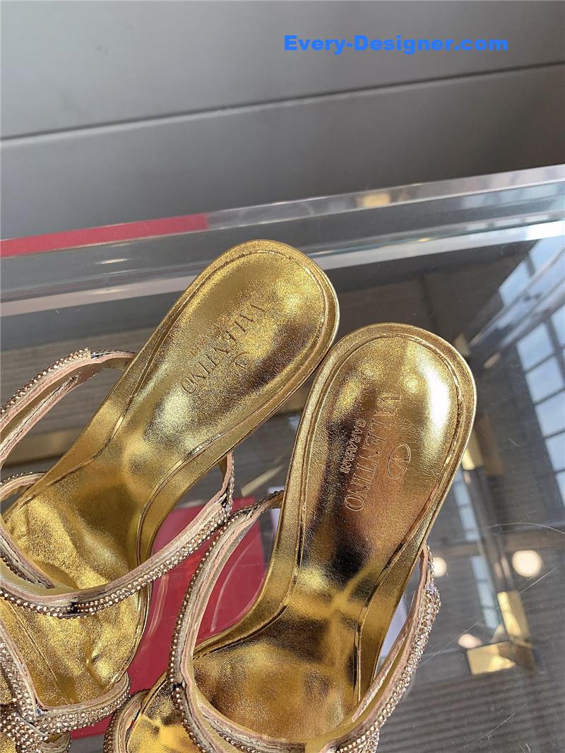 Va1e*ntin0 new crystal heel high-heeled slippers