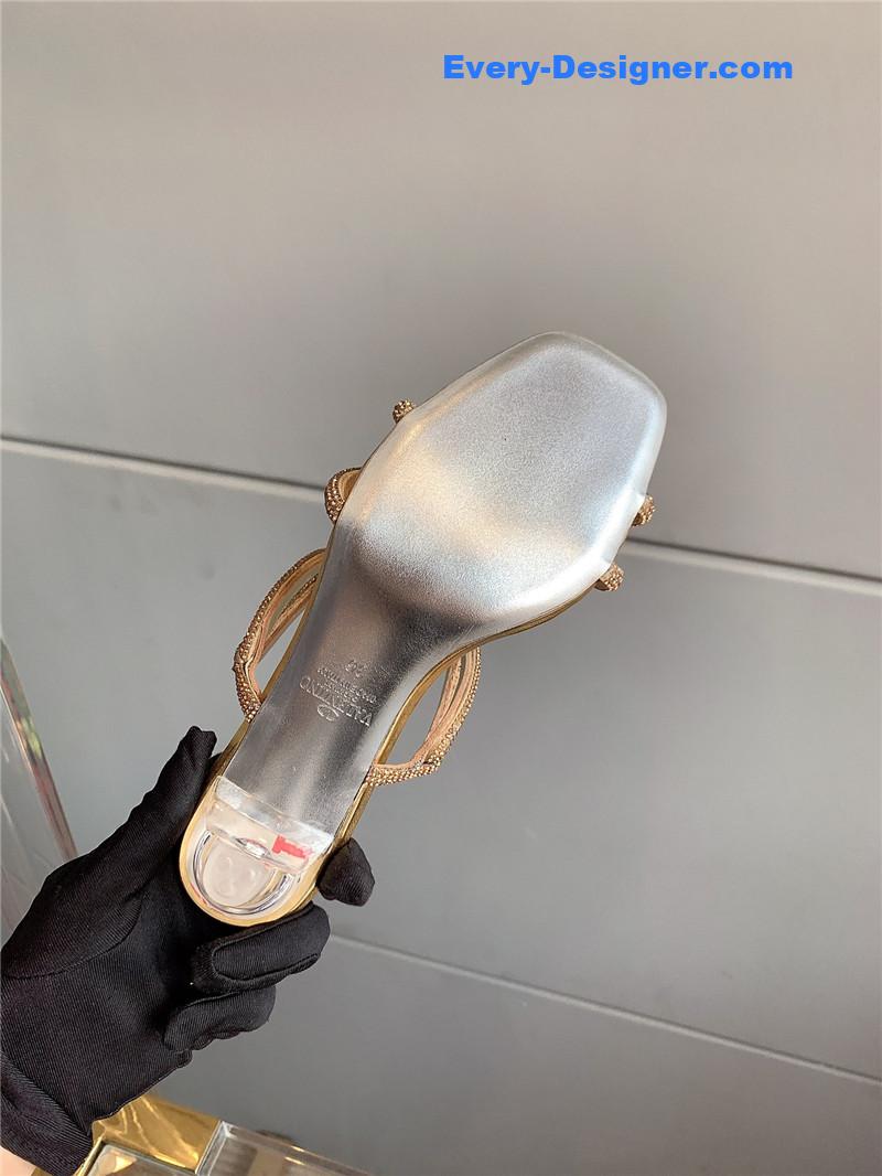 Va1e*ntin0 new crystal heel high-heeled slippers