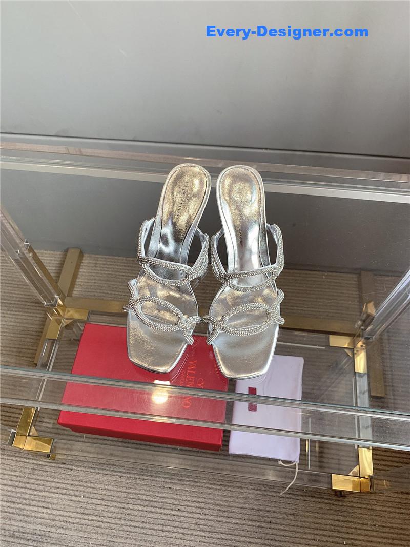 Va1e*ntin0 new crystal heel high-heeled slippers