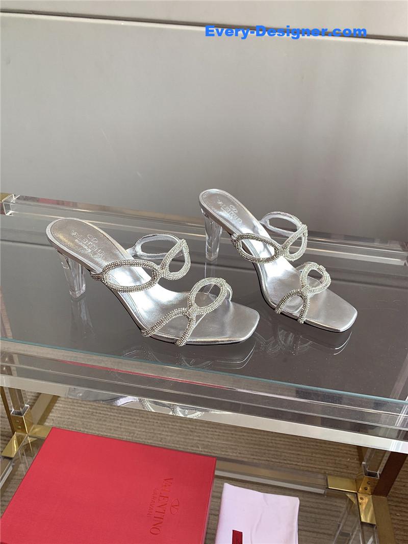 Va1e*ntin0 new crystal heel high-heeled slippers