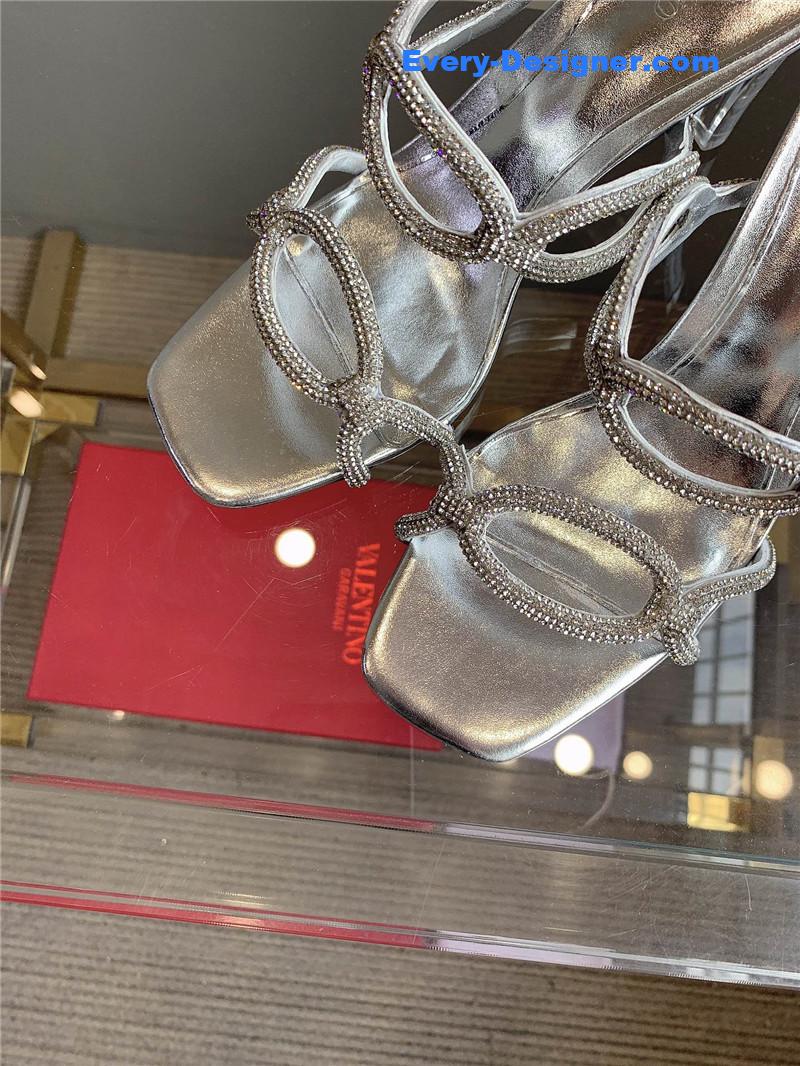 Va1e*ntin0 new crystal heel high-heeled slippers