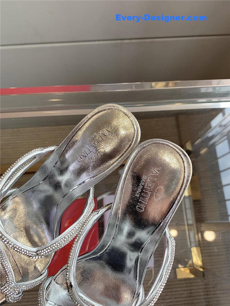 Va1e*ntin0 new crystal heel high-heeled slippers
