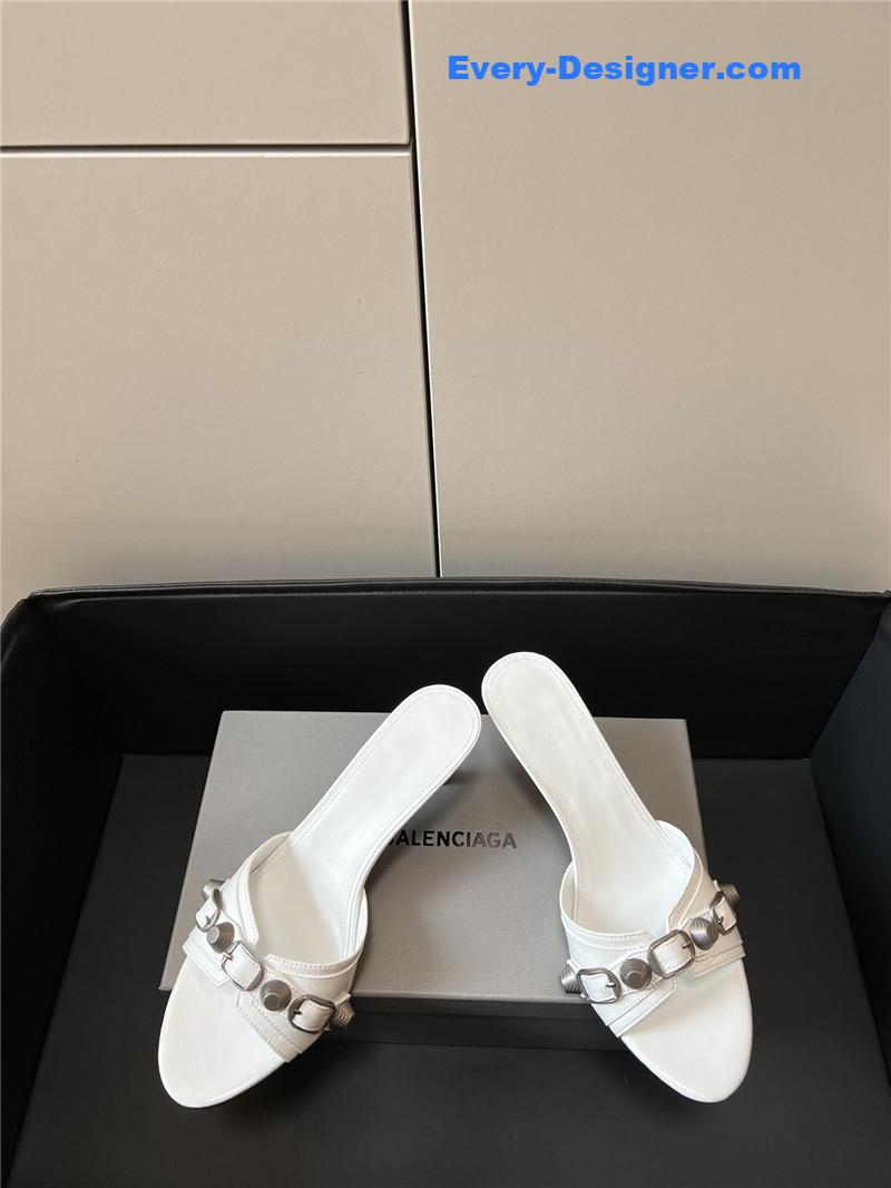 Ba1en*iaga silver stud buckle spice slippers