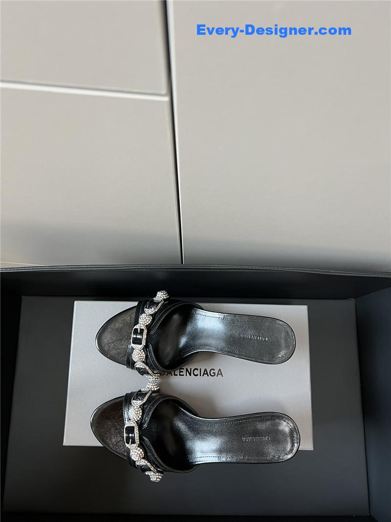 Ba1en*iaga silver stud buckle spice slippers