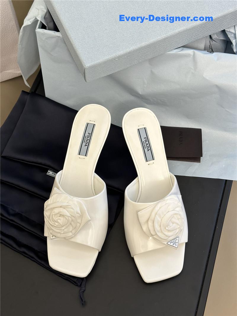 Pra*a satin floral high heel slides