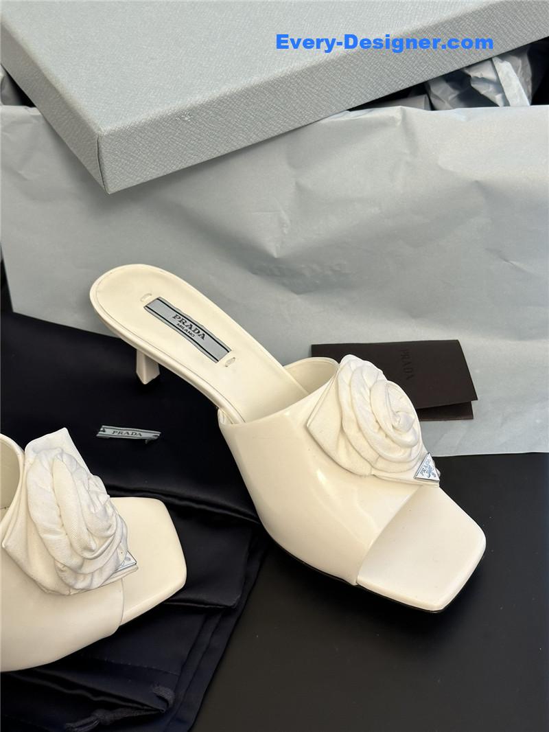 Pra*a satin floral high heel slides