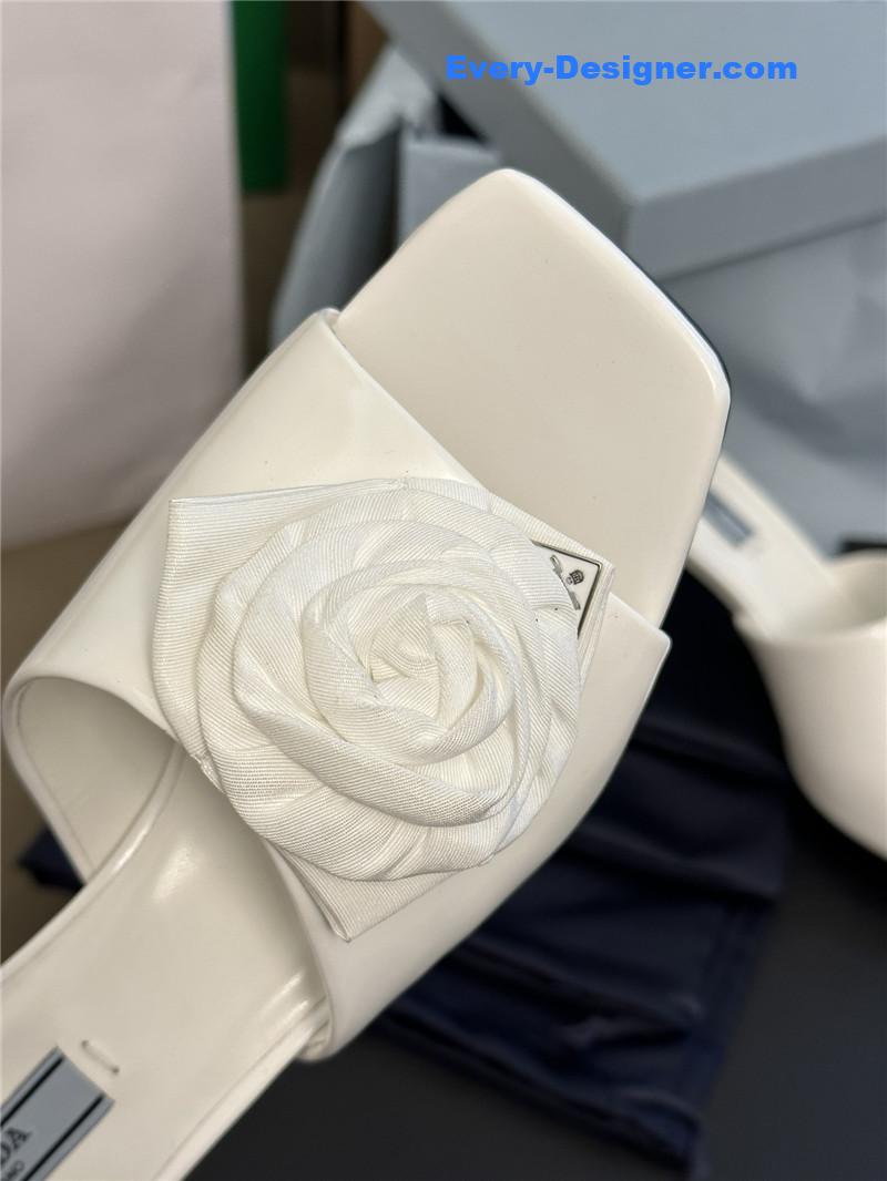 Pra*a satin floral high heel slides