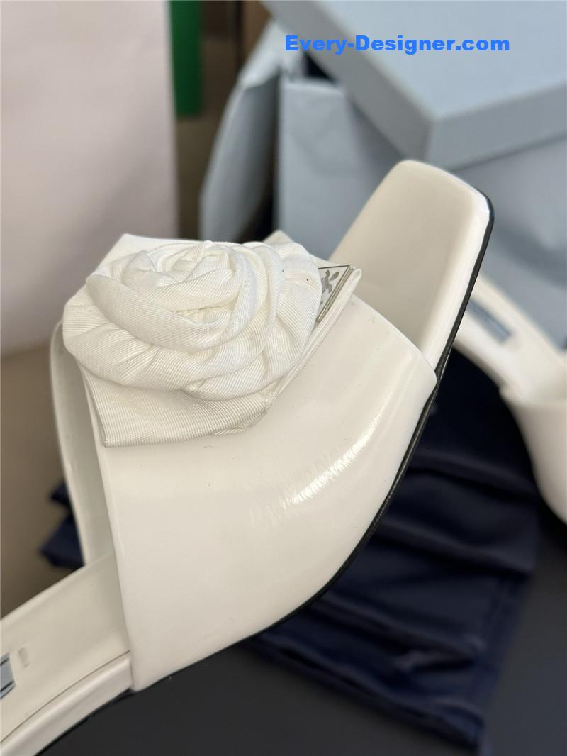 Pra*a satin floral high heel slides