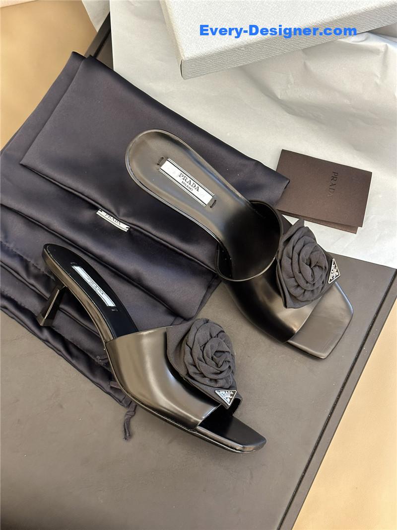Pra*a satin floral high heel slides
