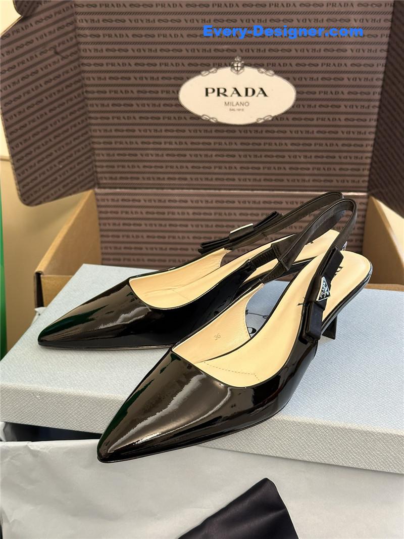 Pra*a paneled satin bow pumps
