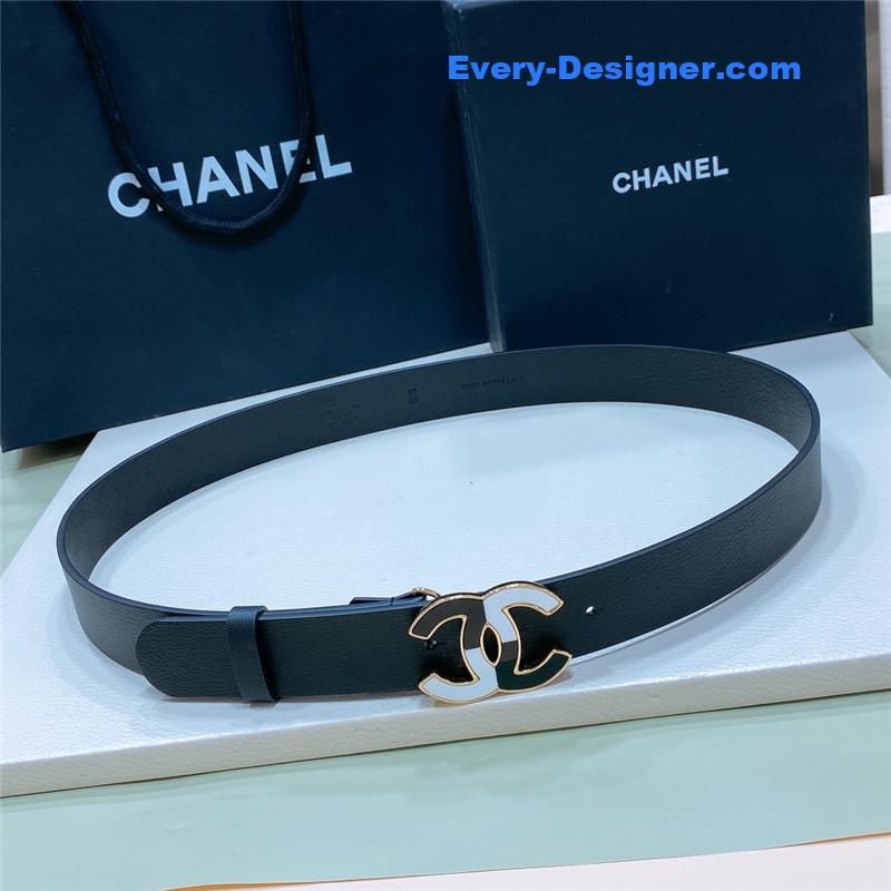 Ch**el black and white enamel double c logo belt